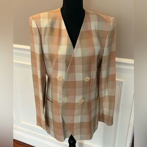 Vintage 90’s Kasper peach plaid blazer/ suit jacket